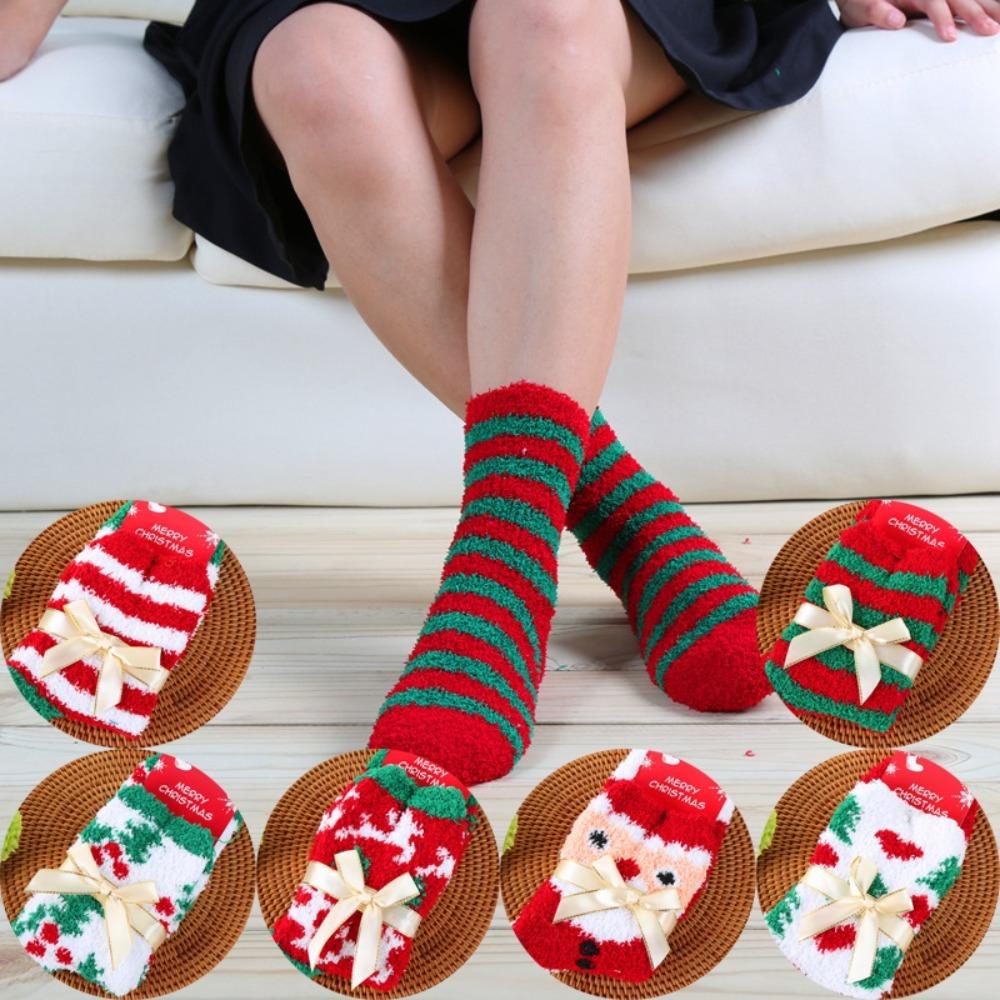 1 Pair Cartoon Christmas Socks Soft Thicken Floor Socks Stockings Bed Socks for Women