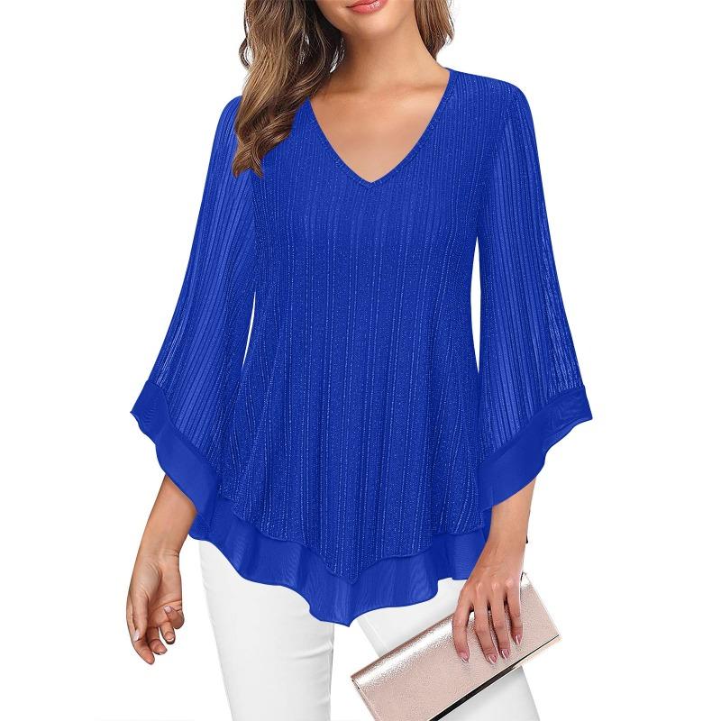 BITCED Bluse e Camicie Casual da Donna a Manica Lunga con Scollo a V e Stampa Monocolore