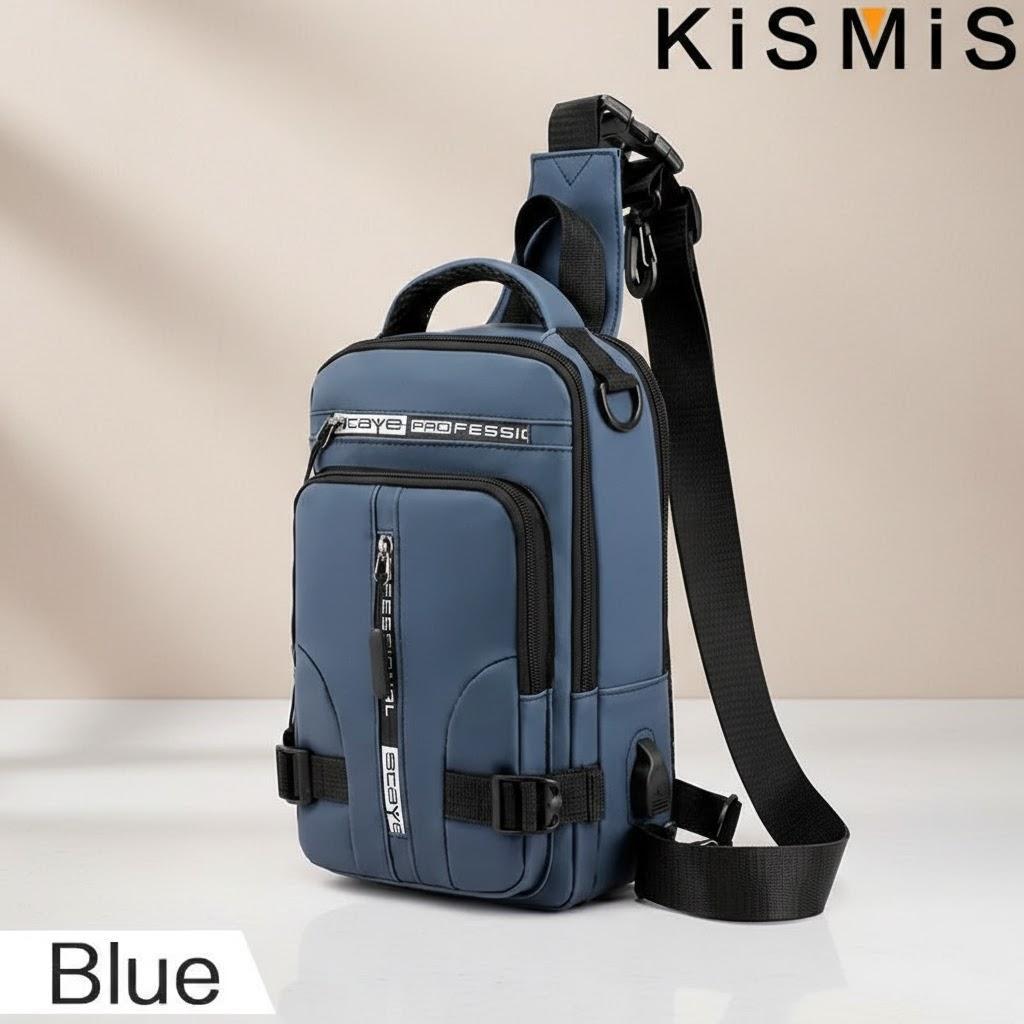 

Men s Nylon Crossbody Backpack USB Charging Travel Bag Rucksack Shoulder Messenger Daypack Satchel for Outdoor Use синий