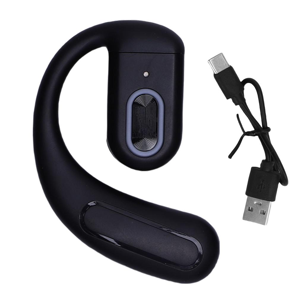 Bluetooth 5.4 Earpiece Noise Cancelling Mic 180mAh Battery Single Ear Headset with Ear Hook for Music Black