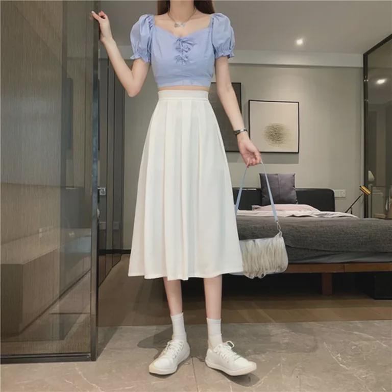 Women's High-Waist Black Pleated A-Line Skirt - Spring/Summer 2023 Korean Style
