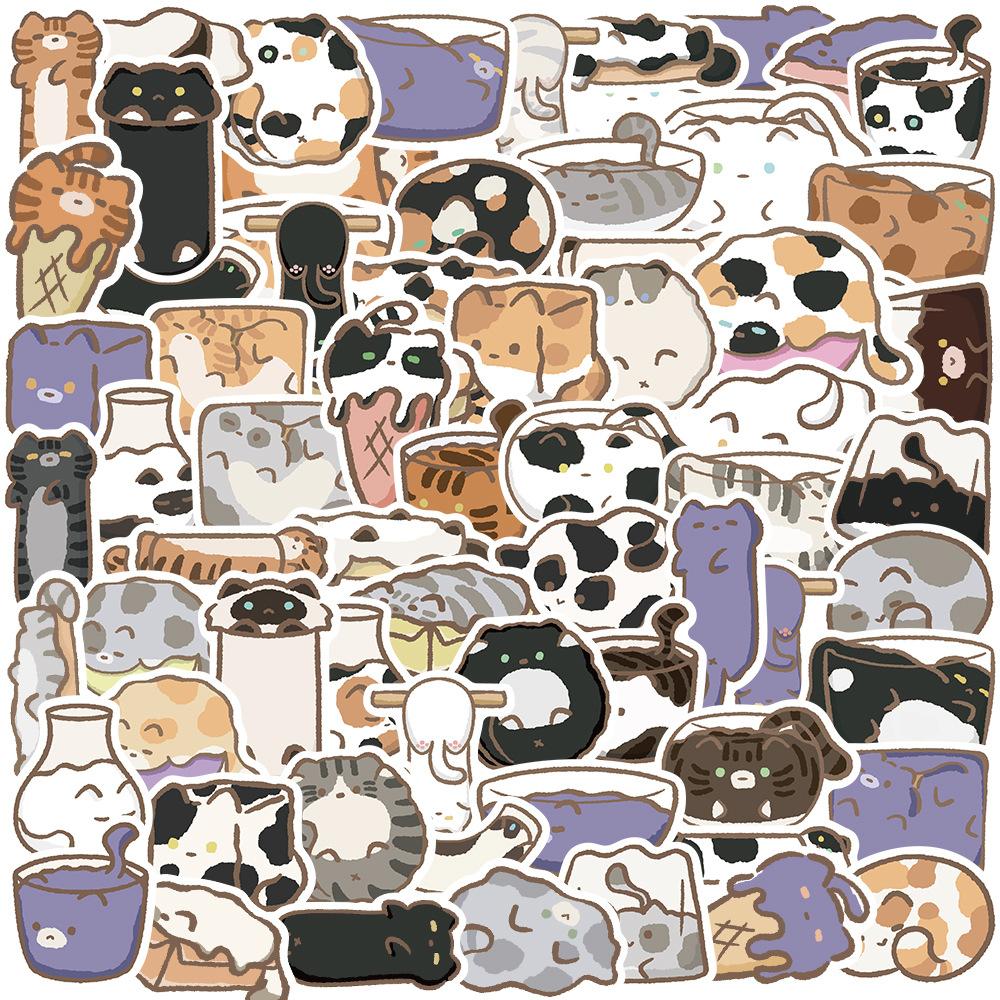 68 Cartoon Liquid Kitten Doodle Stickers Decorative Guitar Notebook Suitcase DIY Waterproof