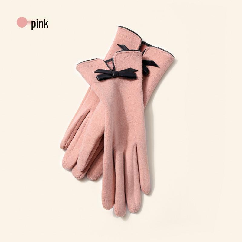 Women's Cute Warm Winter Touchscreen Velvet Bow Gloves DY28
