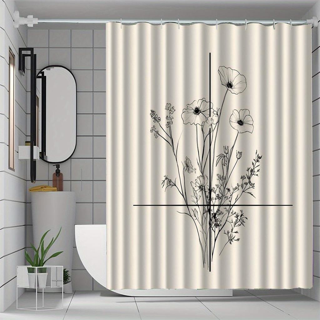 Floral Pattern Shower Curtain with Hooks,Machine Washable, All-Season Home Decor Accessory, Shower Curtains for Bathroom