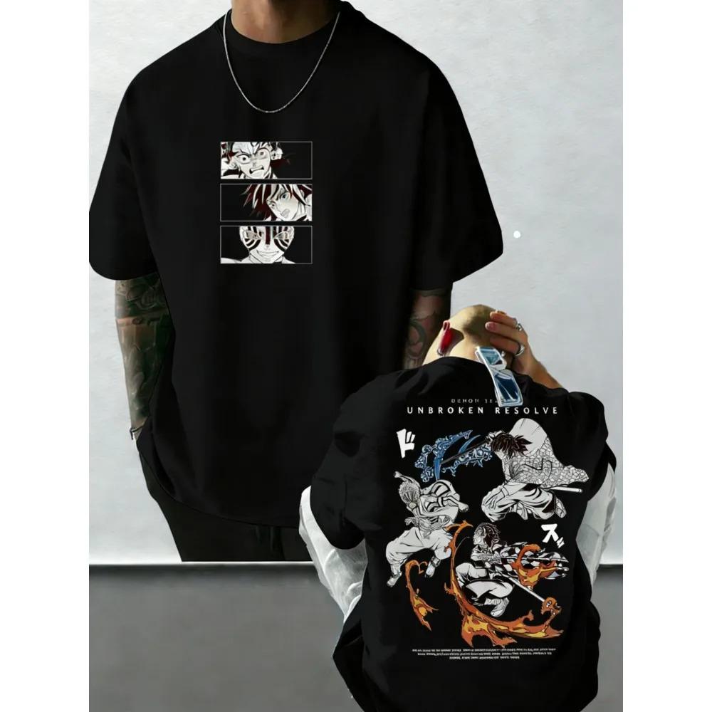 Demon Slayer Tanjiro & Hashira Unbroken Resolve Graphic T-Shirt, Unisex Oversized Streetwear Casual Cotton T-shirt 4XL