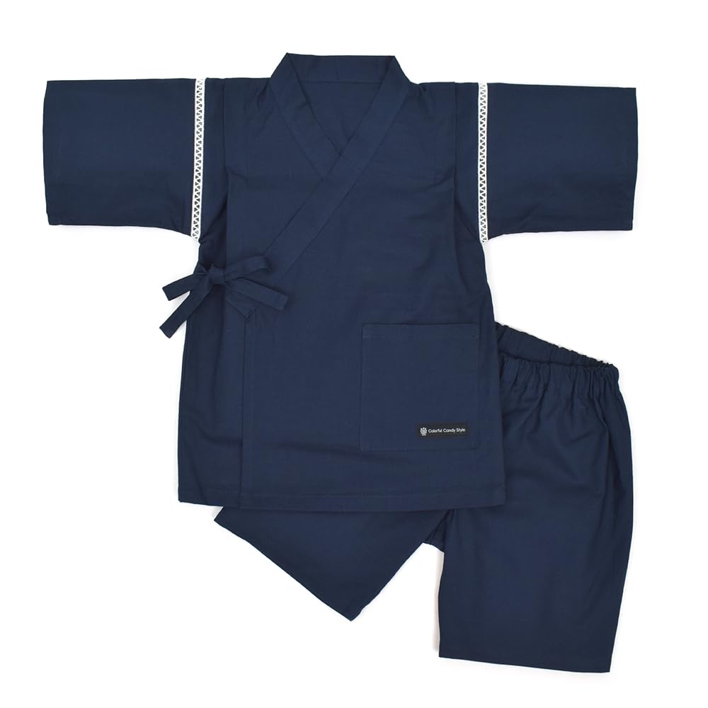 Colorful Candy Style Jinbei In a Pattern with a Solid Navy Blue Perfect for Summer Fireworks and Summer NB803250 Boys' (150cm) Japanese-style Design.