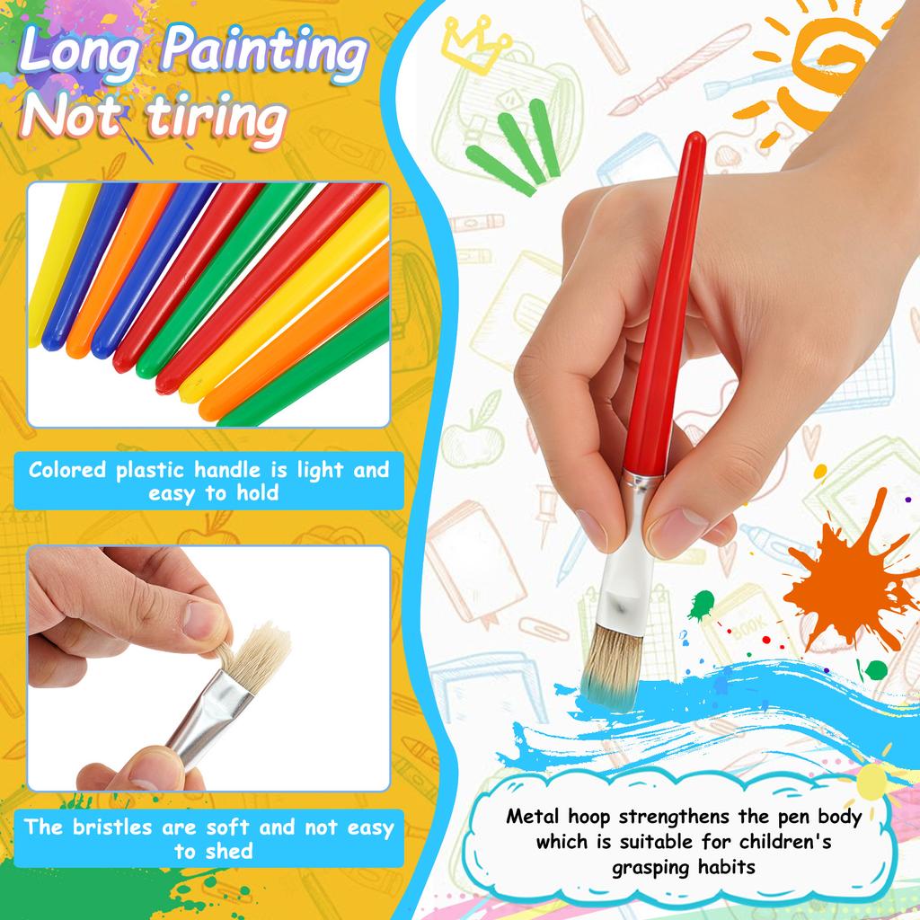 48 Pcs Toddler Paint Brushes Colorful Oil Painting Brushes Round and Flat Kids Paint Brush Set with Plastic Handle for Painting