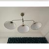 Raw Brass Pendant Light Mid Century Modern 3-Light Ceiling Pendant Fabric Shade