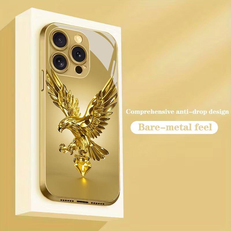 Golden Eagle Claw Pattern Glass Phone Case Suitable for iPhone 17 16 15 14 13 12 11 Pro/Max/Plus Anti Shock Back Cover