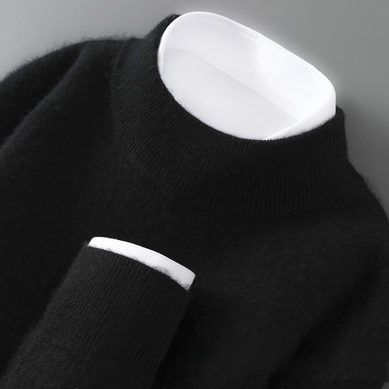 Men's 100% Pure Wool Half-High Neck Knit Pullover Sweater