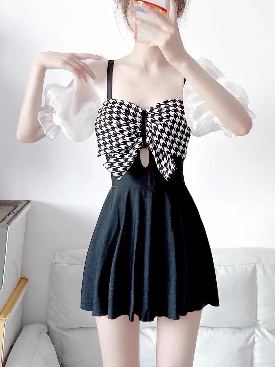 

Новый женский летний купальник с открытыми плечами: Консервативный купальник в корейском стиле, скрывающий живот, стройнящий, с разрезом L (90-105 Jin)