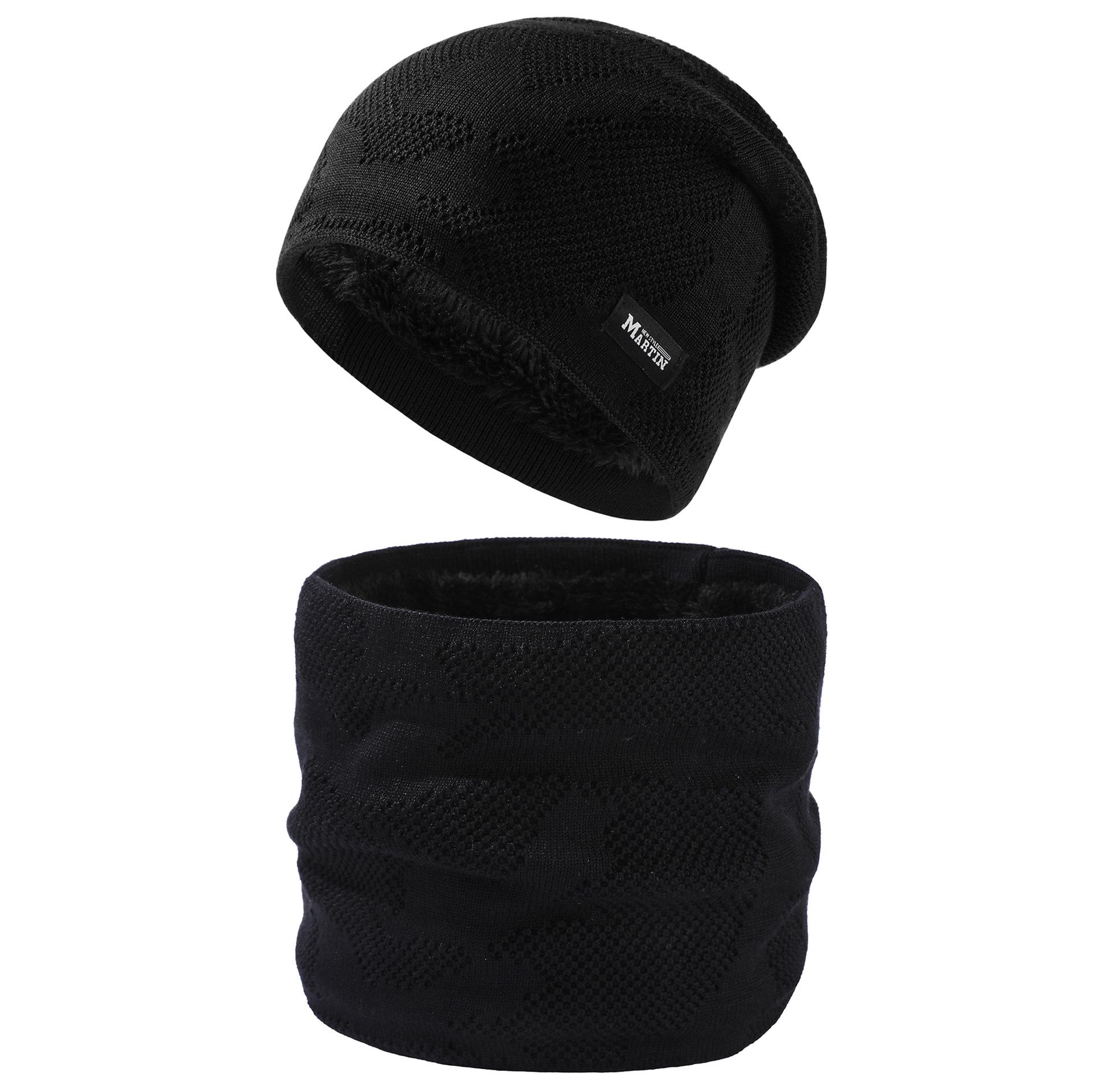 

Зимняя мода утолщенный шарф шапка комплект из двух предметов женский тренд универсальный трикотажный флис теплый костюм мужской чёрный