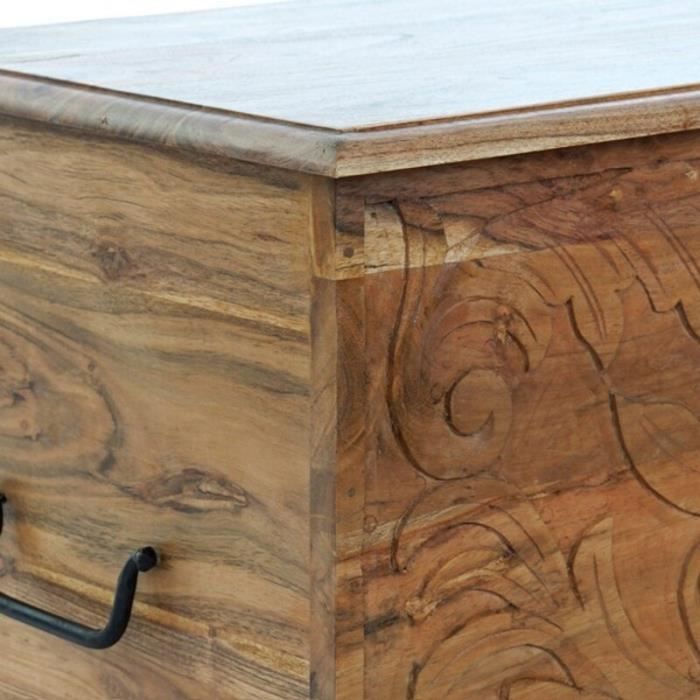 Coffre - Acacia - 90 x 40 x 40 cm - Design africain - Bois massif - Intérieur
