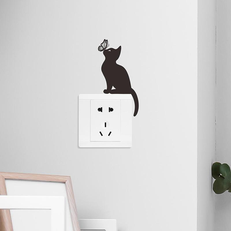 1pcs Cartoon Creative Cat Butterfly Silhouette Bedroom Living Room Light Switch Stickers Decorative Wall Stickers Self-adhesive