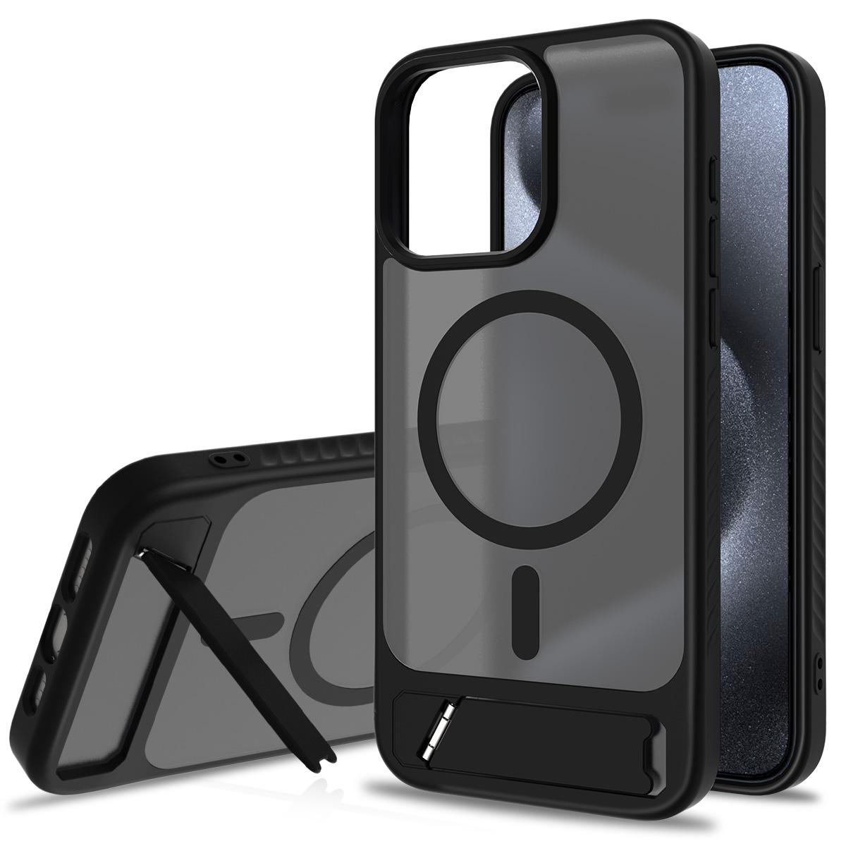 

Matte Slim Translucent Matte Phone Case with Stand Holder for Magsafe Mag Safe Iphone 16E 16 E 15 Pro Max 14 Plus 13 12 Pro Black Stand Phone Cover iphone 16 pro max чёрный