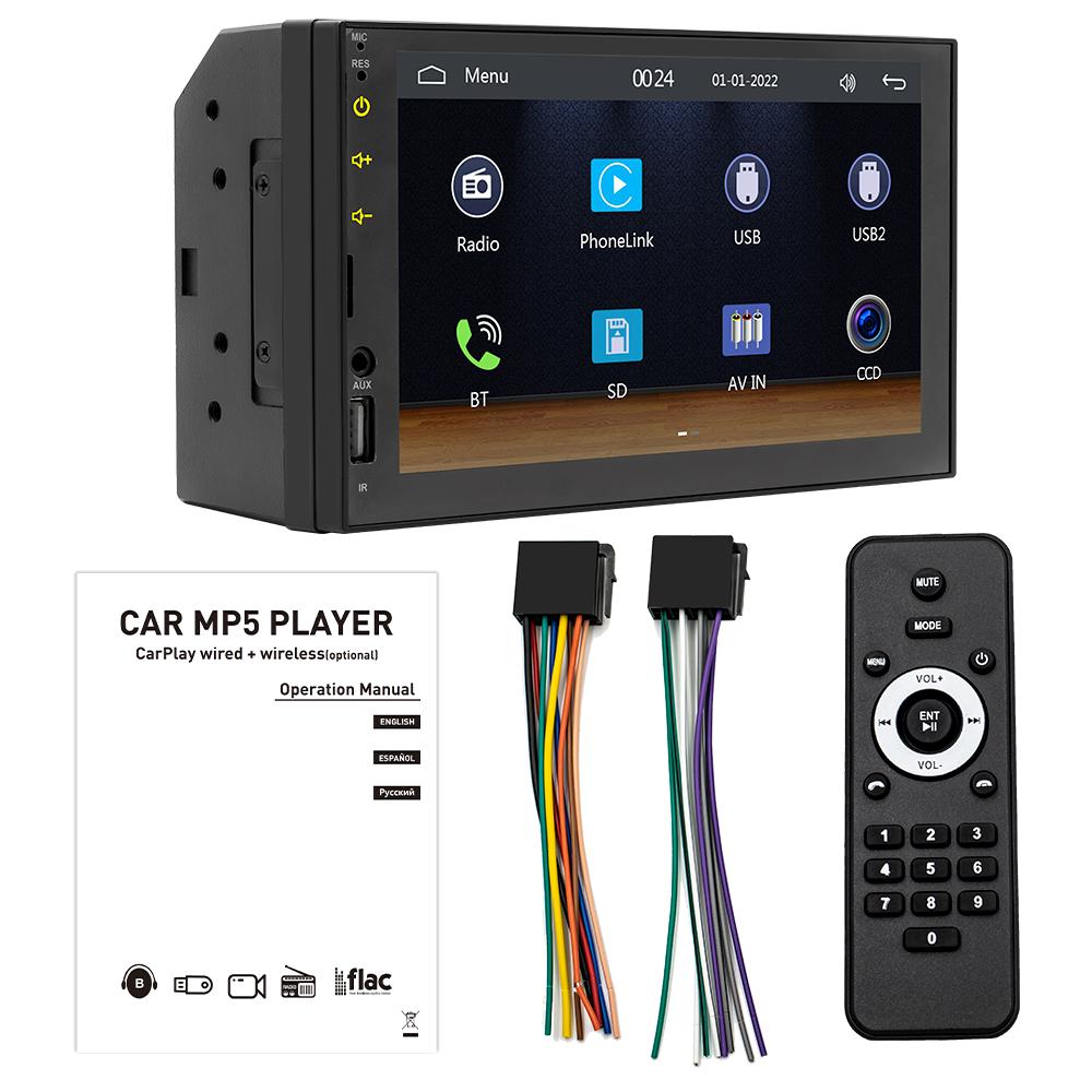 BQCC 7" 2 Din/1 Din MP5 Car Player Mirrorlink Wired Android AUTO/CarPlay USB AUX BT FM Colorful Lighting Car Stereo FX2