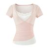 Fake Two-piece Mesh Short-sleeved T-shirt Women's Summer New Spice Girl Contrasting Lace Splicing Slim-fitting Bottoming Top