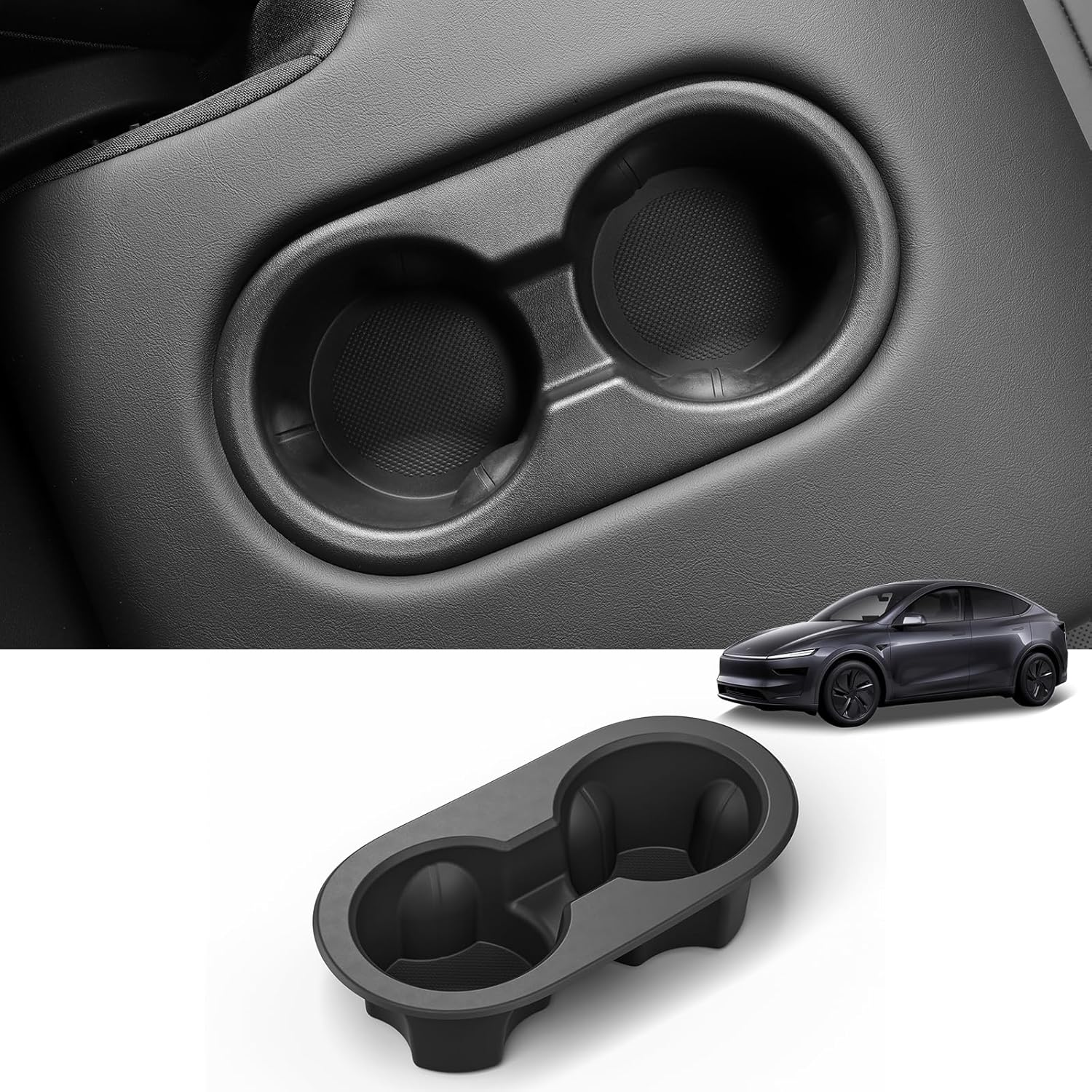 

LUCKEASY Rear Water Cup Holder for Tesla Model Y Juniper 2026 2025 5seat Drink Limit Cover for Model Y Accessories TPE Black