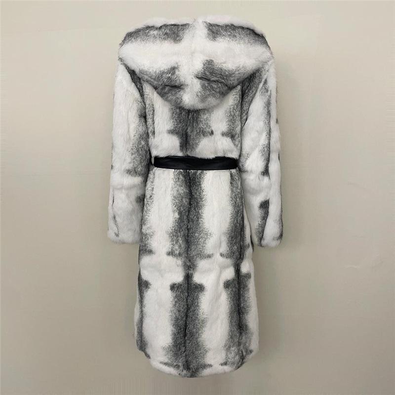 Přírodní kabát z pravé králičí kožešiny Dámský zimní módní teplý kabát s kapucí Dámský kožešinový kabát