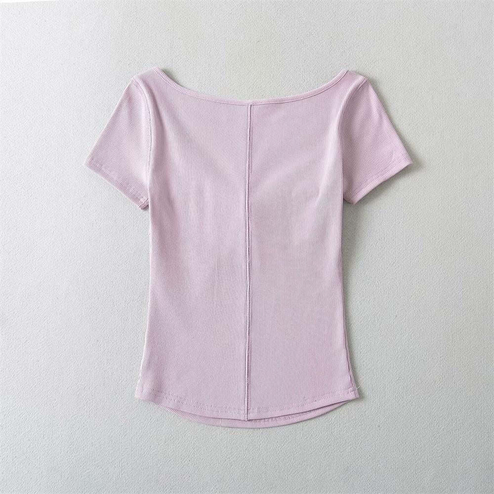 YPFF Women's Trendy Solid Color V-Neck Twist Knot American T-Shirt