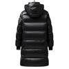 Men's and Women's Black and Gold Hooded Long Down Jacket - Thickened for Cold Protection