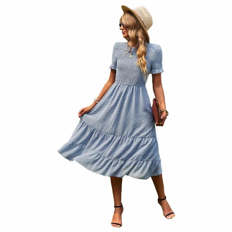 Elegant Slim A Line Swing Dress for Women Large Size Spring Summer O Neck