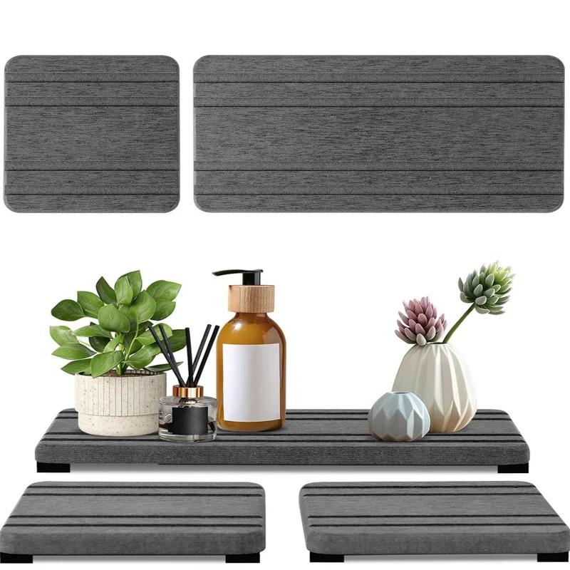 

Large Water Absorbent Stone Tray Dry Tidy Diatomaceous Earth Stone Sink Tray Instant Dry Sink Sponge Hand Soap Holder Bathroom 1 set темно серый