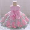 Summer Girls' Children's Dress Children's Wedding Dress Baby's First Birthday Dress Applique Mesh Puffy Skirt