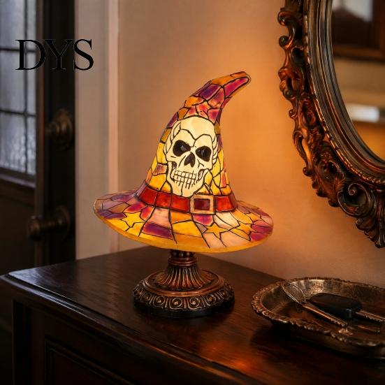 Resin Lamp for Bedroom Stained Glass Halloween Pumpkin Table Lamp, USB Powered Night Light with Dark Academia Desk Decor Warm Glow, Gothic Desktop