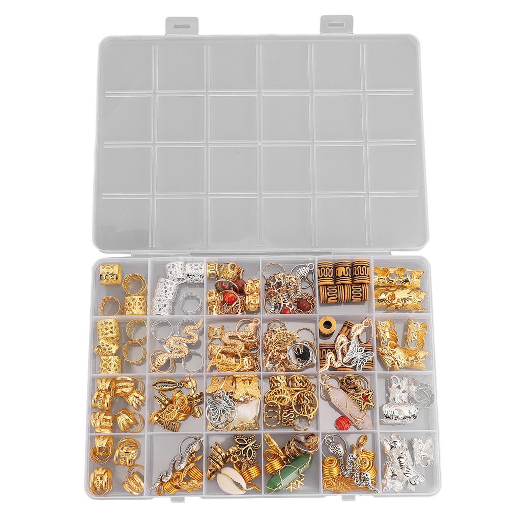 189pcs Hair Beads Jewelry Dreadlocks Alloy Coils Rings Pendants Braid Cuffs Clips Tube Beads Braid A