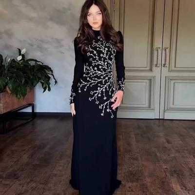 European and American Studded Bandage Long Sleeve Evening Gown - Slim Fit Socialite Party Dress