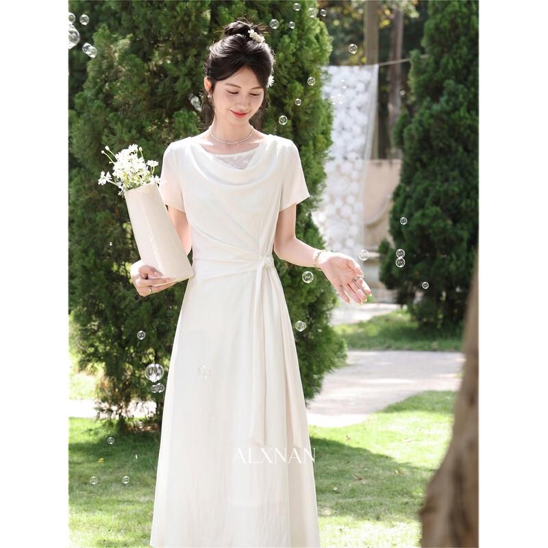 Luxiangnan Women s French Style Short Sleeve Summer Maxi Dress S