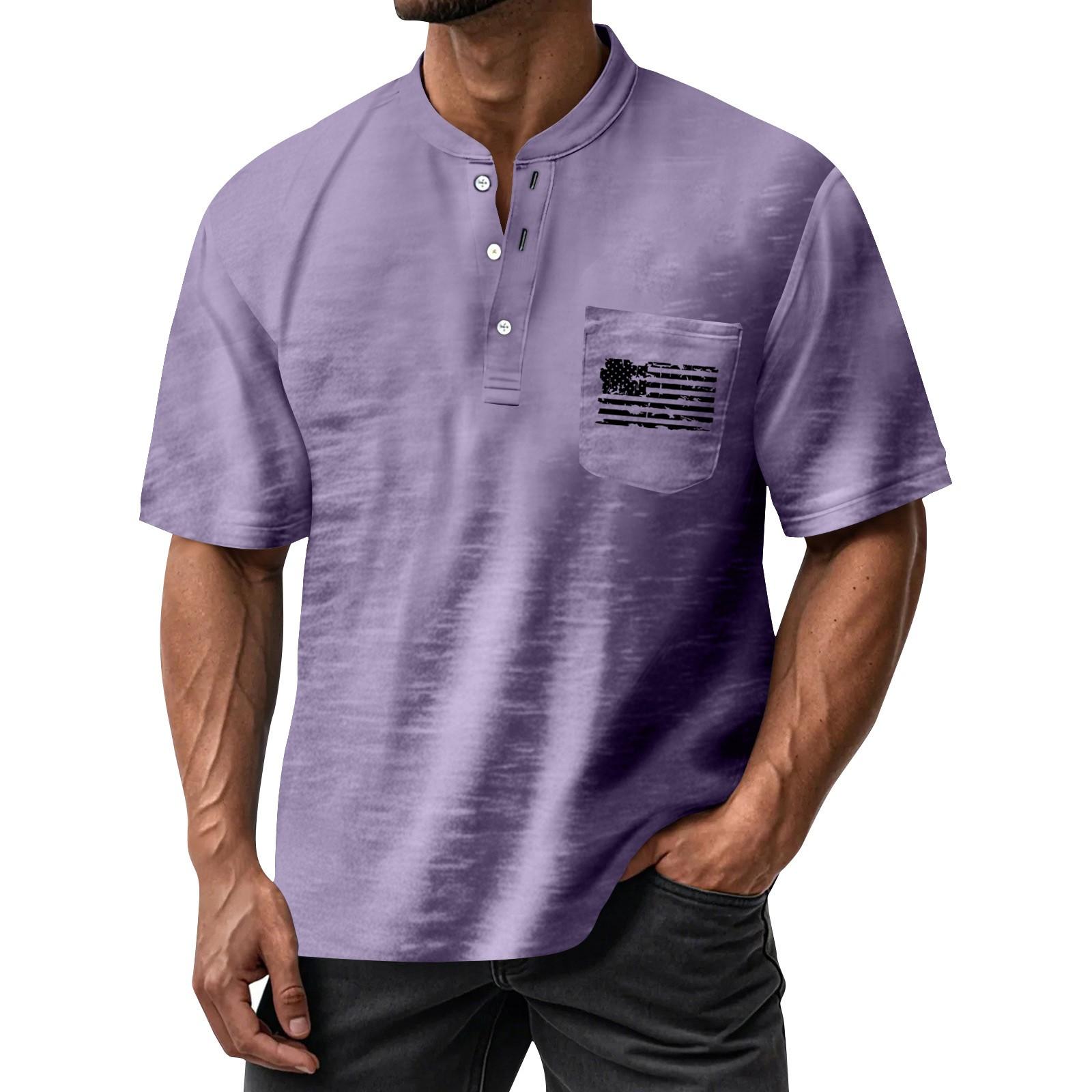 

Men s Summer Independence Day Pattern Round Neck Short Sleeve T-Shirt Neck Men s All- Casual Button Shirt XL