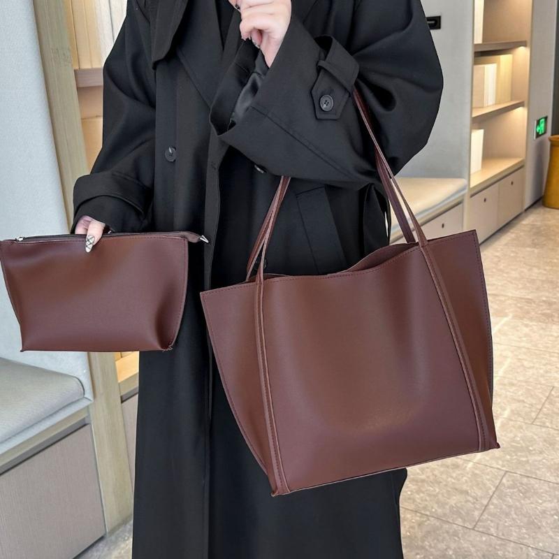 2026 Women's Handbag 2-piece Set PU Leather Large Capacity Magnetic Sealing Daily Leisure Shoulder Bag Solid Color Shopping Bag
