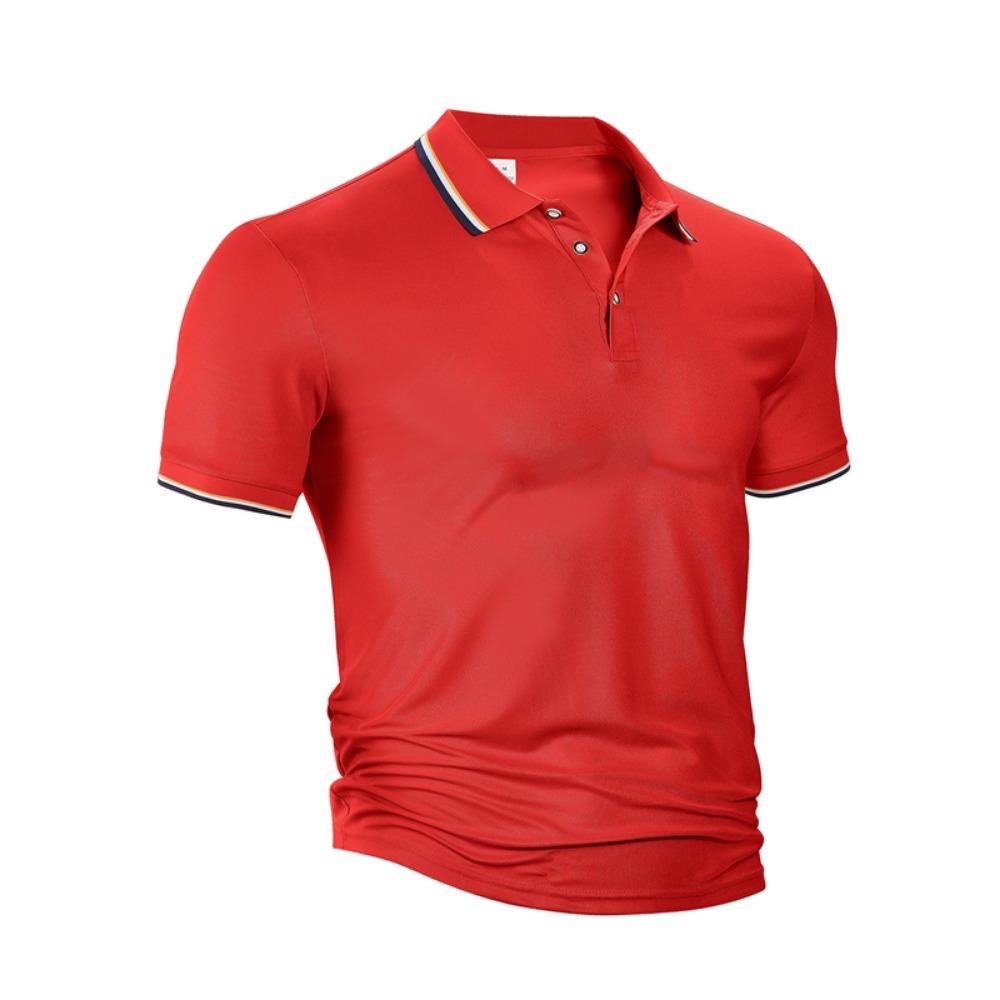 

2025 Men s Fashion Short Sleeve Polo Shirt Classic Polo Collar Black and White Edge Decoration Button Front Cuff Same Color Casual Business Wear S червоний