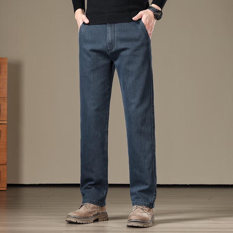 FIRS Мужские теплые джинсы прямого кроя из смесовой шерсти 32