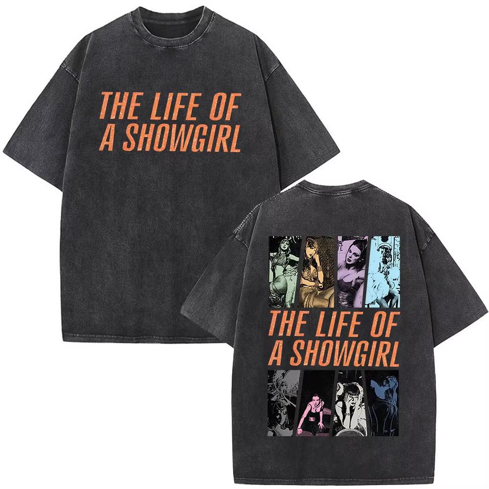 The Life of A Showgirl Album Merch Tshirts Fan Gifts Mens Women Clothing Vintage Washed Cotton Oversized Short Sleeve T Shirts