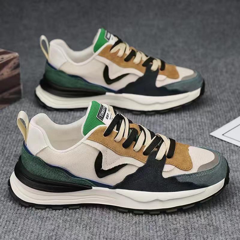 Color Block Fashion Chunky Sneaker Men Running Shoes Casual Leather Fabric Breathable Height Increased Platform Sport Shoes