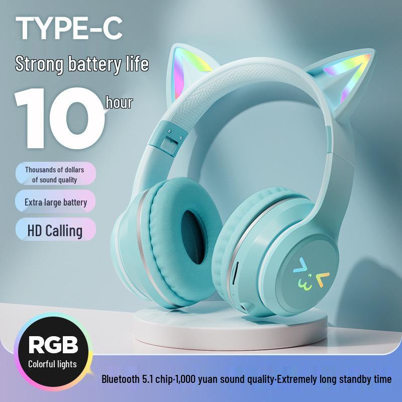 Gradient Cat Ear Bluetooth Over-Ear Headphones: High-Value, Wireless Stereo, Perfect for Gaming & E-Sports