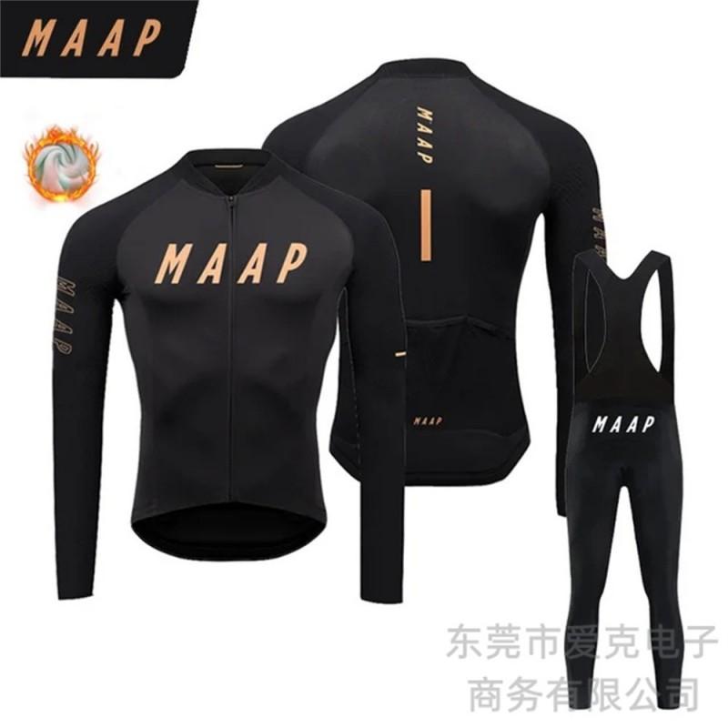 Mens Thermal Long Sleeve Cycling Jersey Fleece Set Road Mountain Biking Wear