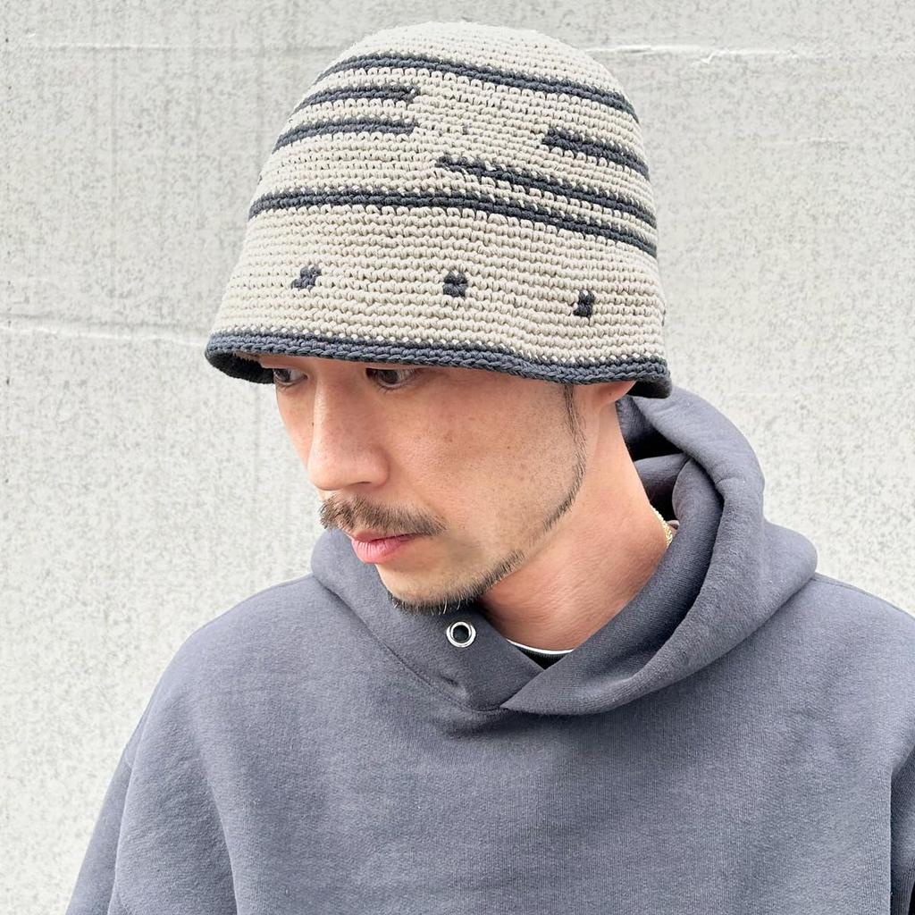 Basic Enchi Crochet Bucket Hand One Size Fits Beige Hat, Foldable, Washable, Knit, Color-Coordinated, Casual, All-Season, All, Men's & Women's,