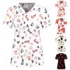 Women Valentine's Day Printing Short Sleeve V Neck Tops Working Uniform Pocket Blouse