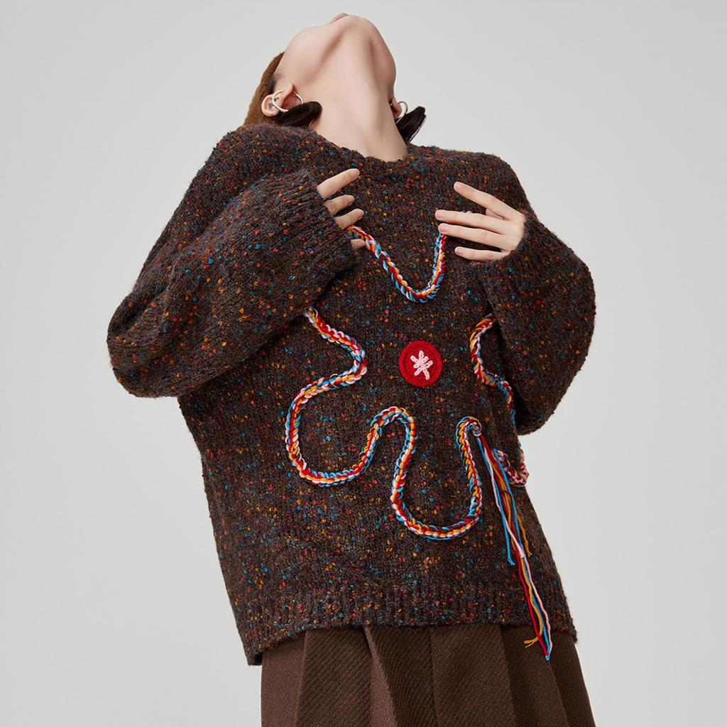 Dimanaf 2025 Autumn Women Striped New Sweaters Knitting Basic Fashion Ribbon Decoration O-Neck Style Loose Pullover Sweater