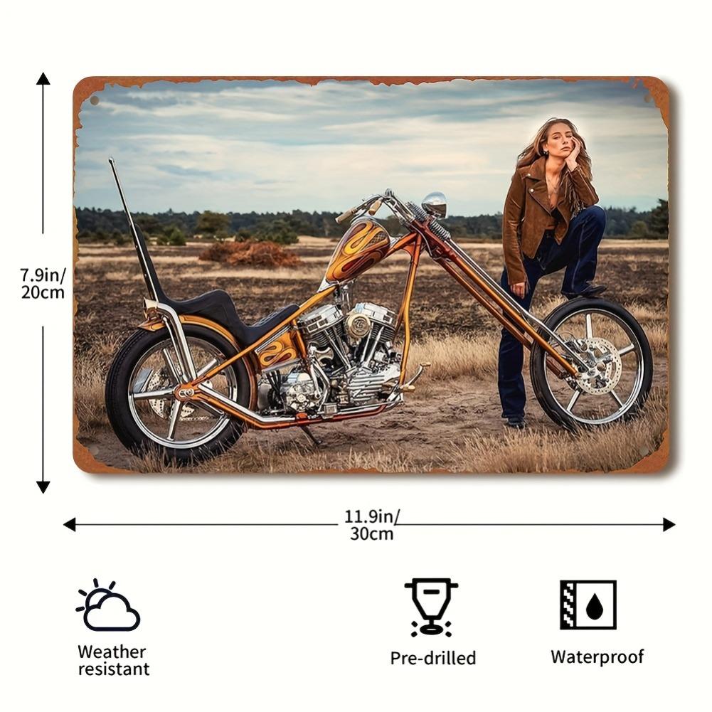 Blechschild Vintage Langlebige Metallplakette Wanddekor Zuhause Büro Bar Man Cave Chopper Motorrad Biker Mädchen Wandkunst