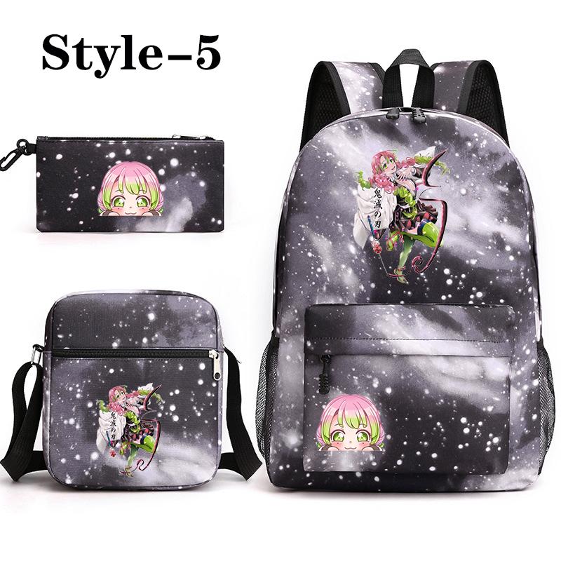 Cute Kanroji Mitsuri 3-Piece Backpack New Anime Kanroji Mitsuri Backpack Shoulder Bag Pencil Bag School 3-Piece Backpack