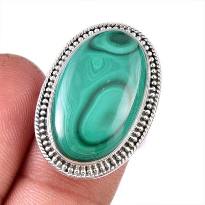 Natürlicher Malachit Edelstein 925 Massiv Sterling Silber Schmuck Ring Größe 8 h5d77