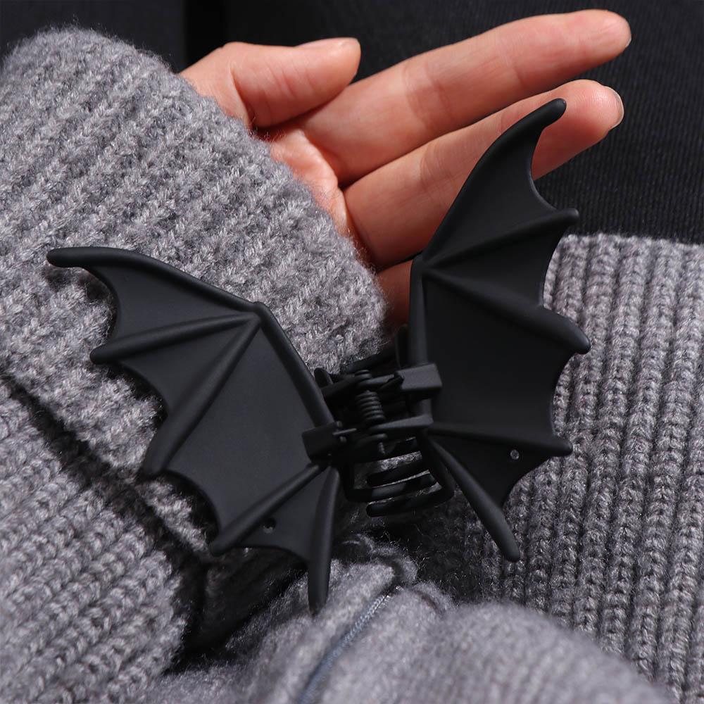 Gothic Bat Wings Ponytail Holder Matte Black Shark Clip Halloween Hair Claw Festival