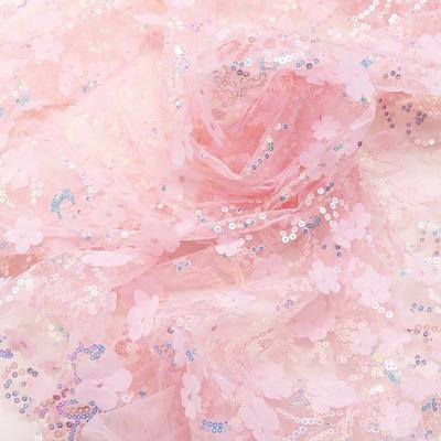 1yard 130cm Mesh Lace Fabric Petal Embroidery Handmade 3D Flower Tulle Fabric High Quality Sequin DIY Bow Material