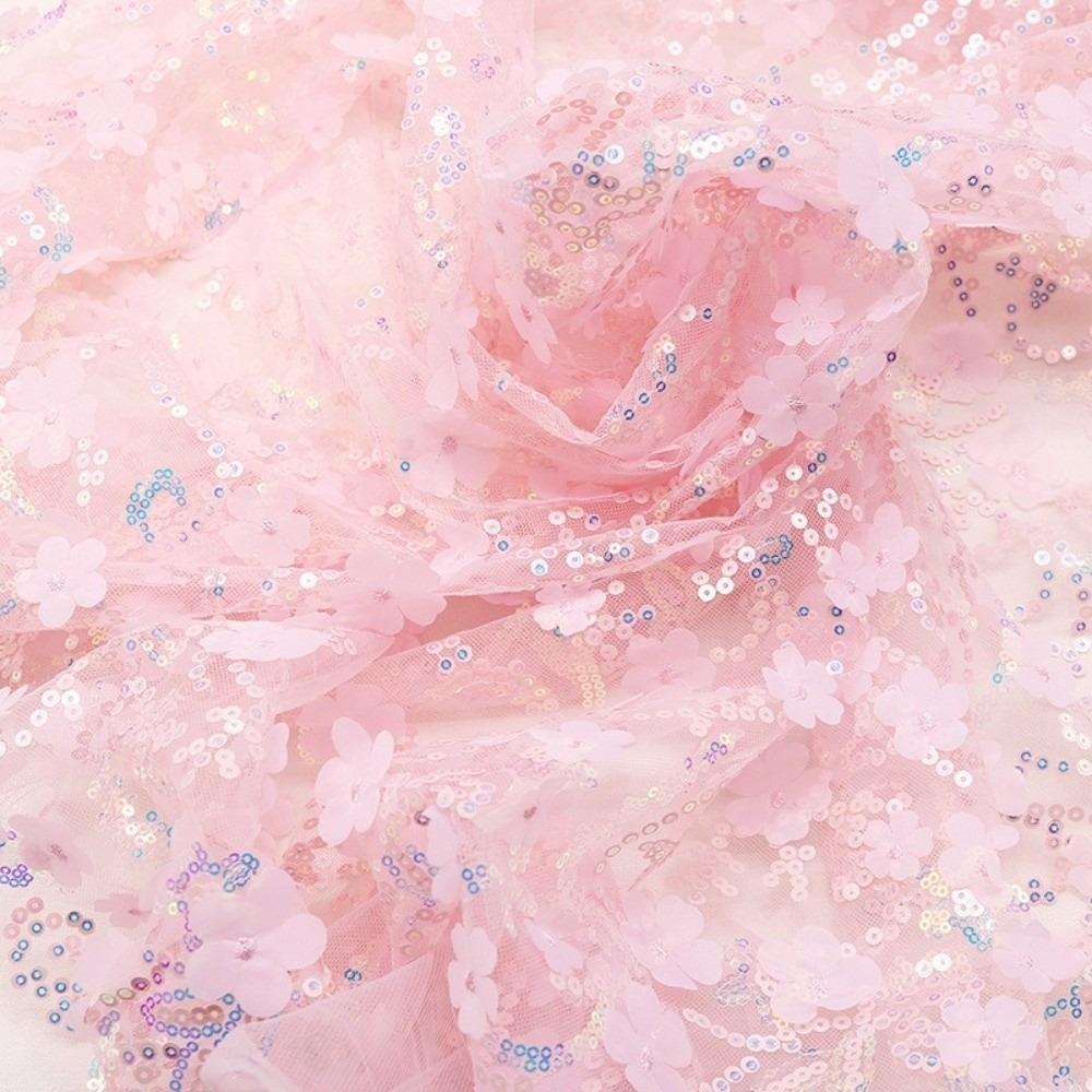 Sequin Mesh Lace Fabric 1yard 130cm DIY Bow Material DIY 3D Flower Tulle Fabric  Dress Decoration
