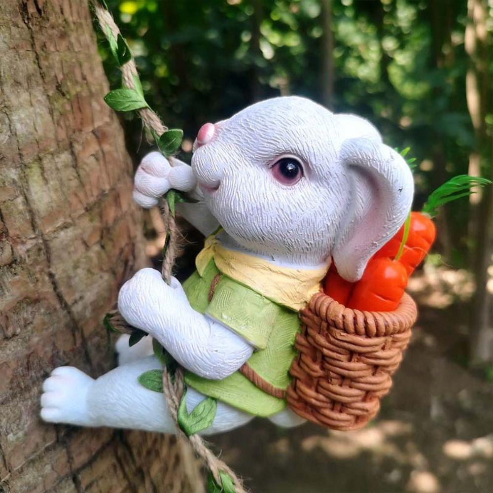 Cute Little Rabbit Tree Pendant Cartoon Miniatures Figurine Garden Decor Animal Sculpture Home